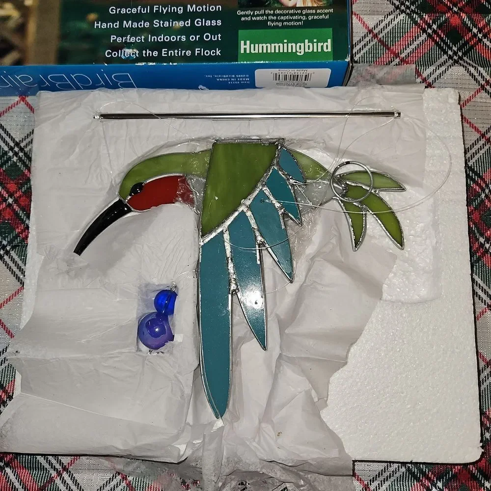 Hand Made Stained Glass Art Hummingbird Flapper Garden Decor
